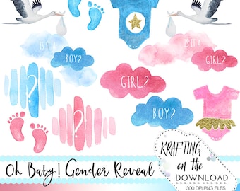gender reveal clipart set watercolor gender reveal clip art gender reveal png watercolor gender reveal party png clipart files