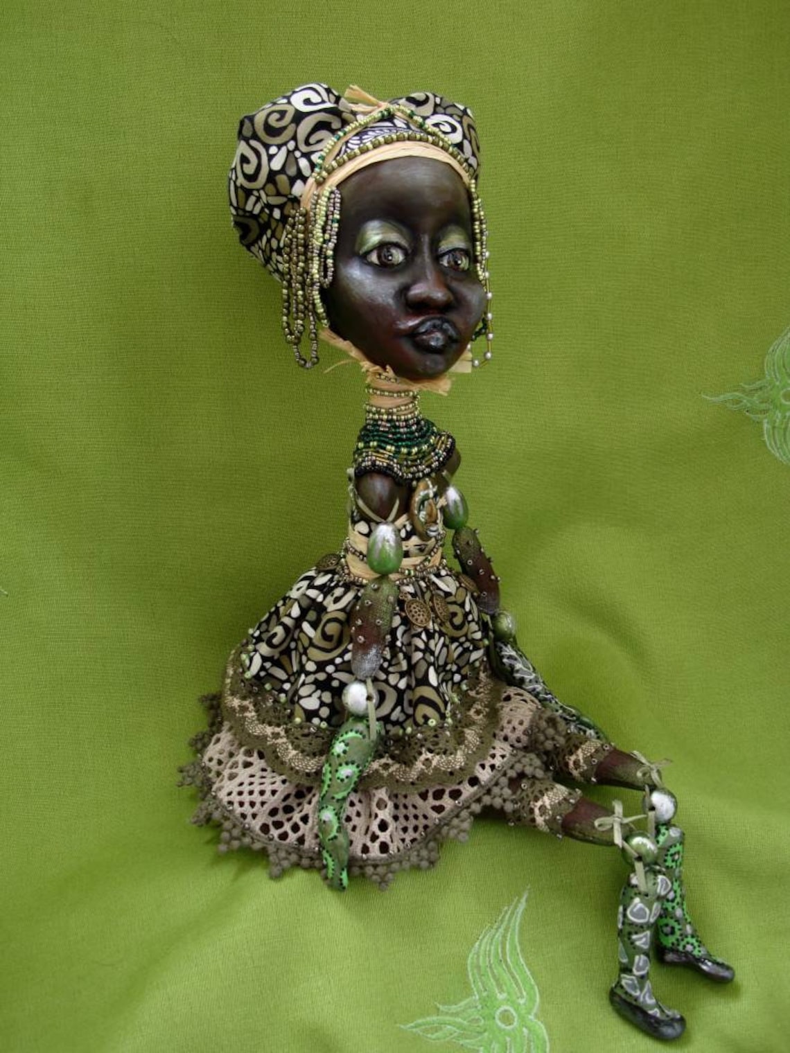 African ethnic art doll dark skin collectible figurine Etsy