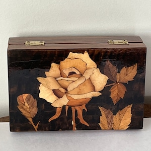 Wooden Jewelry Box -  Large Rose - Classic Black Box - Handmade - Marquetry