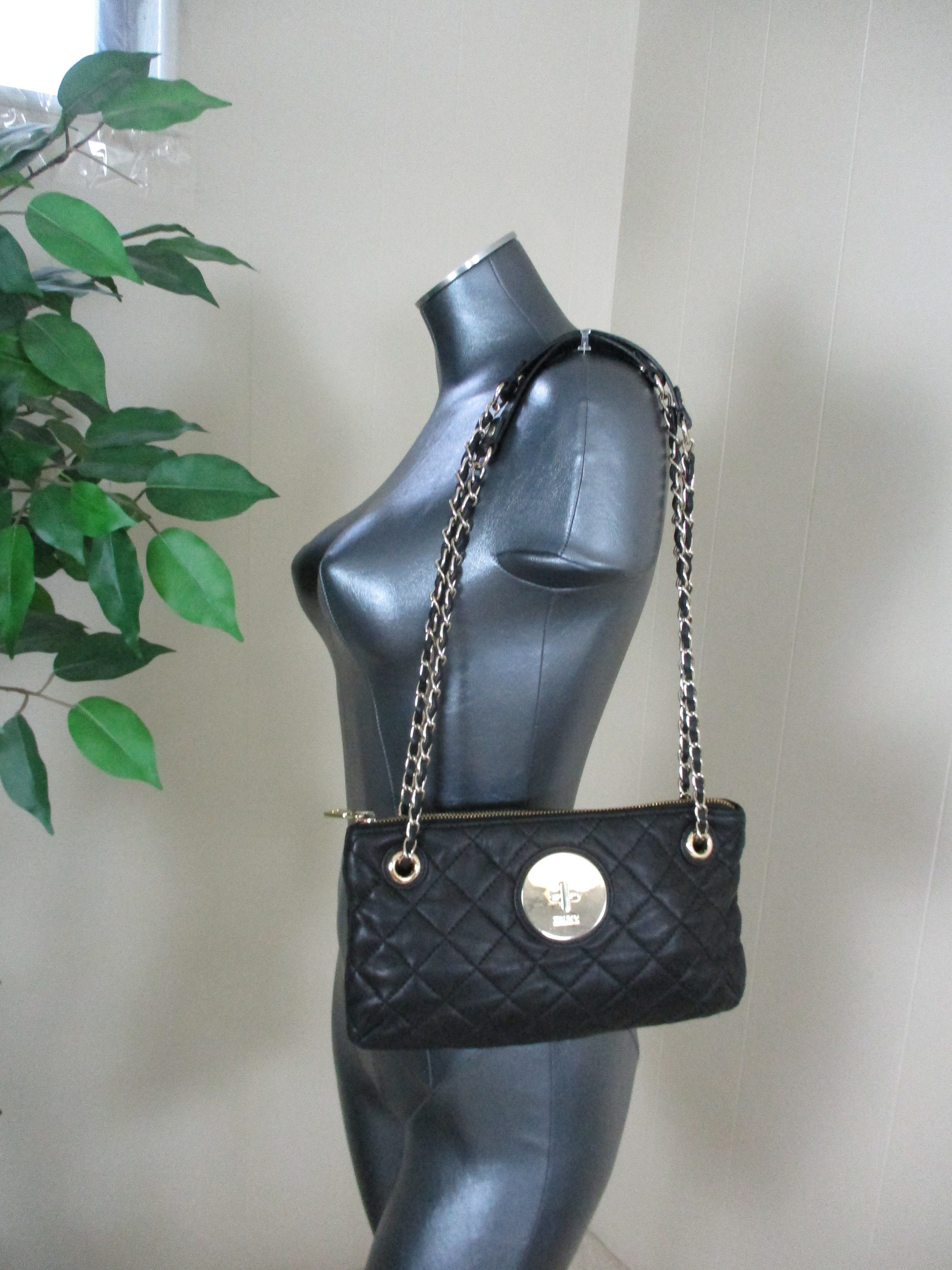 DKNY Soft Black Quilted Leather Chain Strap Shoulder Bag or Crossbody