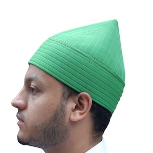 Green Naqshbandi TAJ - Semi-Rigid Soft Padded Handcrafted Tall Pointed Sufi Tariqah Sunnah Muslim Kufi Hat Peci Topi CHOOSE SIZE by TheKufi®