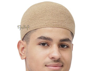 LIGHT BROWN KUFI Skull Cap 100% Cotton Soft Handcrocheted 3mm Thick Head Cover Prayer Cap Skullie Taqiya Koofi Takke Kofiah Peci by TheKufi®