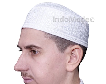 White Pakistani-style Round Entricately Rigid Embroidered Muslim Kufi Prayer Hat Topi ISLAMIC Fashion Halal Drip Cap for Eid Dress TheKufi®