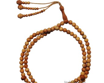 MUSLIM PRAYER BEADS Natural Scent Pine Pitch Wood Dhikr Necklace | Large 8-9mm Islamic Tasbih 99ct Beaded Stops (Sibha, Misbaha, Subha) Zikr