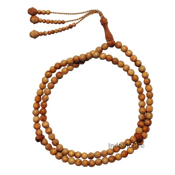 MUSLIM PRAYER BEADS Natural Scent Pine Pitch Wood Dhikr Necklace | Large 8-9mm Islamic Tasbih 99ct Beaded Stops (Sibha, Misbaha, Subha) Zikr