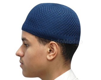 Dark Blue Kufi Cap Open-weave Nylon Knit Stretchy Headcover Hat Skull Prayer Skullie Koofy Takke Topi Taqiyah Beanie in Many Sizes TheKufi®