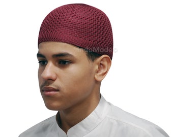 Burgundy Kufi Cap - Open-weave Nylon Knit Stretchy Headcover Hat Skull Prayer Skullie Takke Topi Taqiyah Beanie Sizes: XS to 4X by TheKufi®