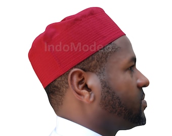 Maroon Kufi Hat Pleated-top Simple Solid Color Fabric MUSLIM Prayer Cap Scull Cap Kufi Hat Tabligh Topi for Salah and HALAL DRIP by TheKufi®