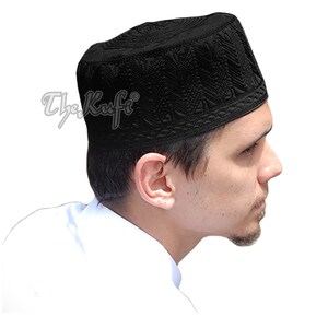 men/'s kufi black yarmolka men/'s kippah muslim black and brown Kufi leather \u041dandmade hat big size