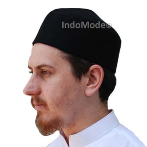 Black Faux Felt Layered Rigid ISLAMIC Fez Moor Tarboosh Handmade Tariqah Taj MUSLIM CAP Topi Pointed Soft Original Kufi Hat with Lining image 1