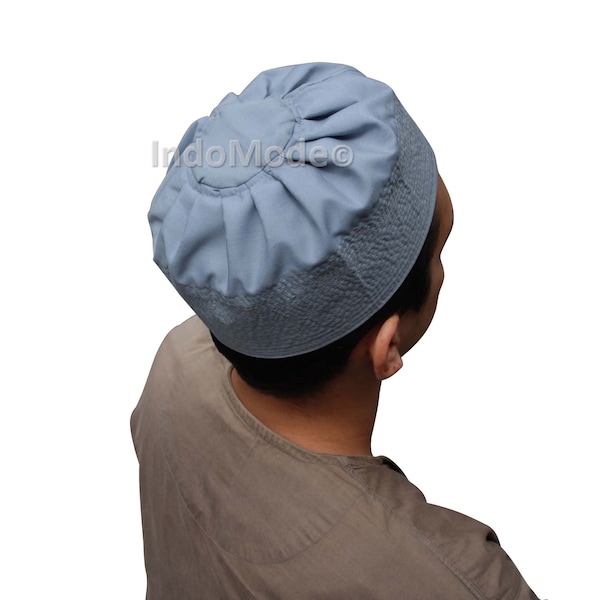 Grey Fabric Kufi Cap - Handmade Pleated-top Solid Color MUSLIM Prayer Headcover Skull Cap for Salah Tabligh Islamic Wardrobe Topi Kopiah