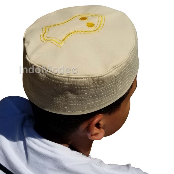 Kufi con Diseño de Sandalia Semirrígido Crema Nalain Pak Shareef Gorra Bordada Redonda Musulmán Kufi - ENVIADO DESDE TURQUÍA