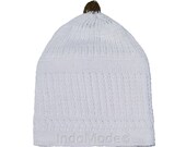 TheKufi White Stretch-knit with Dark Brown Pom Pom Ball Cotton Baby Infant Kufi Beanie Skull Cap SHIPS FROM INDONESIA