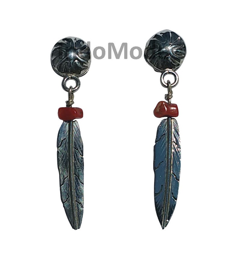 Navajo Handmade Small Post Stud Coral Sterling Silver Earrings!