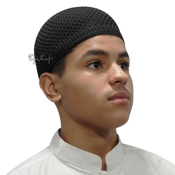 Black & White Nylon KUFI CAPS - Open-Weave Stretchy Soft and Comfortable Skull Cap Skullie Beanies Muslim Prayer Headcover Topi by TheKufi®