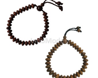 Prayer Bead Bracelets - SET of Johar & Tamarind Wood Handmade 33-bead Saucer-shape 9x6mm Adjustable Dhikr Bracelets with GIFT BOX TheTasbih®