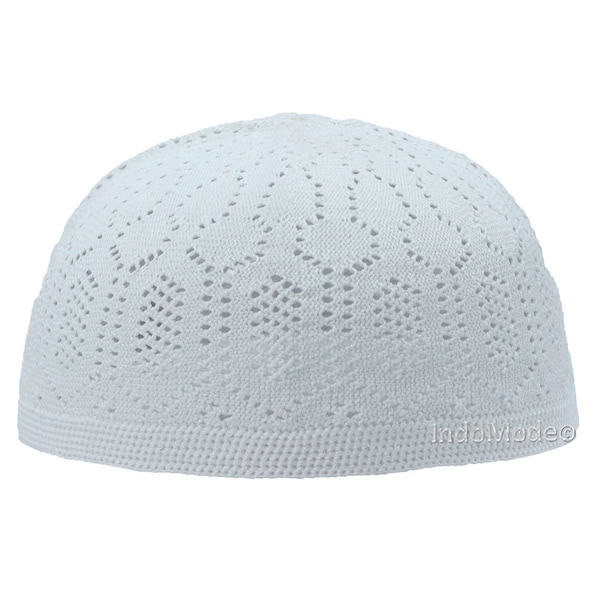 Turkish Takke Kufi Cap - White Acrylic Machine-knit Open-Work MERCAN Brand Head Cap Muslim Prayer Kufi Islamic Fashion Halal Drip Kofi