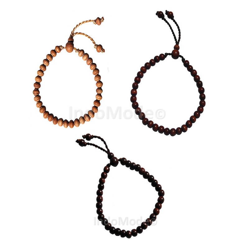 Beaded Wood Bracelet Set  3 Handcrafted 33-bead Tasbih Prayer image 1