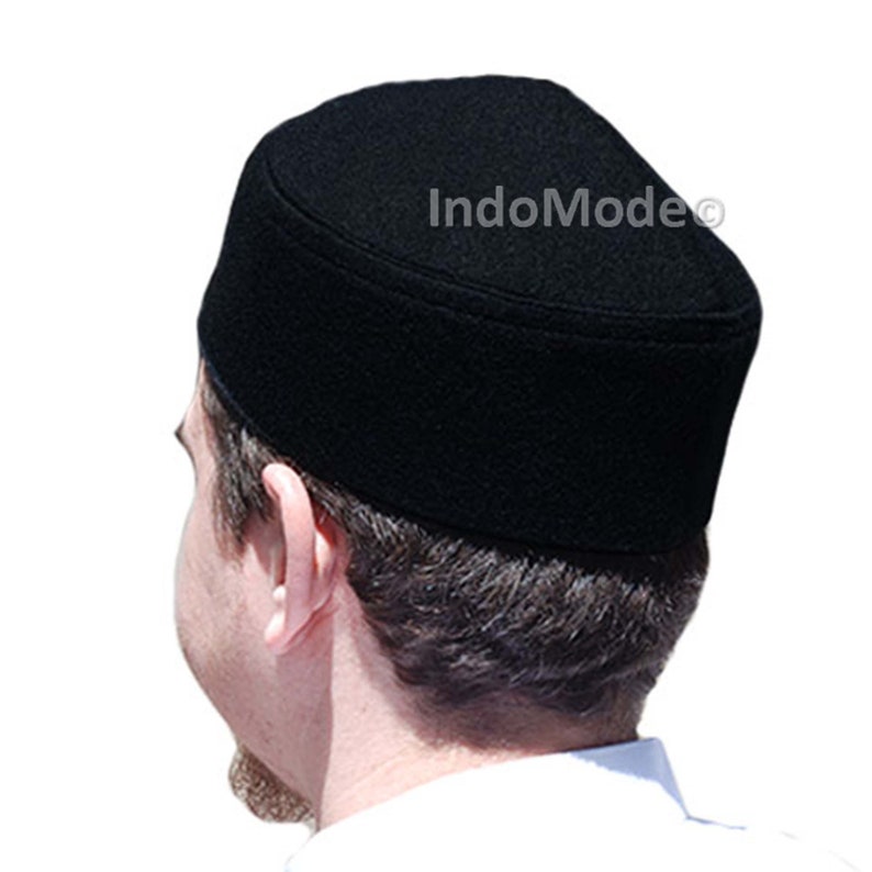 Black Faux Felt Layered Rigid ISLAMIC Fez Moor Tarboosh Handmade Tariqah Taj MUSLIM CAP Topi Pointed Soft Original Kufi Hat with Lining image 4