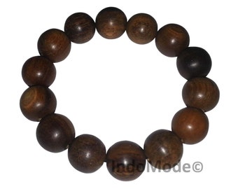 Extra-Large Agarwood Oud Aloeswood Bead Bracelet Dark Brown 14mm with Elastic Genuine Natural Indonesian Handcrafted Polished Shiny Gaharu