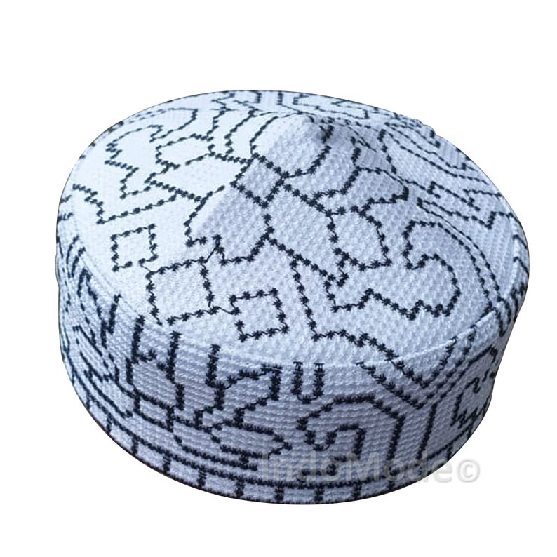 Islamic Embroidered White Orchid Pattern Pakistani Style Topi Tupi Muslim Fashion Cross-stitch Design Kufi Cap TheKufi® SHIPS FROM INDONESIA image 4