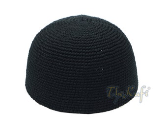 Handgehäkelte Schwarze Kufi Cap - 100% Baumwolle Engstrick-Skull Cap Koopy Strickmütze - Bequeme Passform Muslimische Gebetsmütze Topi von TheKufi®