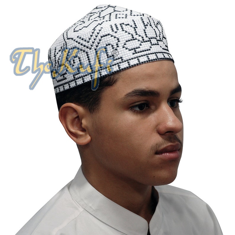 Islamic Embroidered White Orchid Pattern Pakistani Style Topi Tupi Muslim Fashion Cross-stitch Design Kufi Cap TheKufi® SHIPS FROM INDONESIA image 1