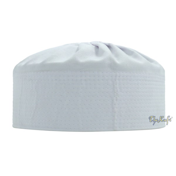 White PREMIUM Fabric Kufi Cap - Pleated-top Ijazi Shukr-style Muslim Prayer Hat ISLAMIC Tabligh Topi for Salah by TheKufi® (Choose XS to 4X)