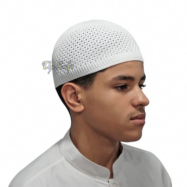 White Kufi Cap - Open-weave Nylon Knit Stretchy Headcover Hat Skull Prayer Skullie Koofy Takke Topi Taqiyah Beanie in Many Sizes by TheKufi®