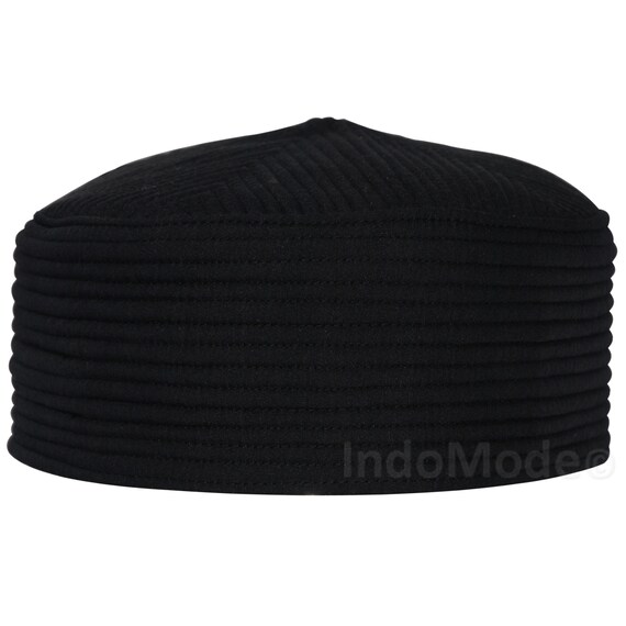 Black Padded Semi-rigid Kufi Cap Straight-stitch Soft Islamic Muslim  Textured Handmade Wardrobe Prayer Men Hat - Etsy
