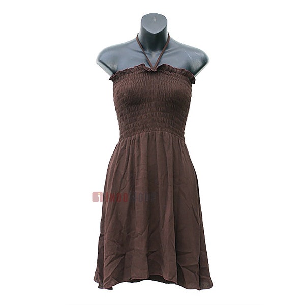 Brown Palm Sundress with Spaghetti Straps