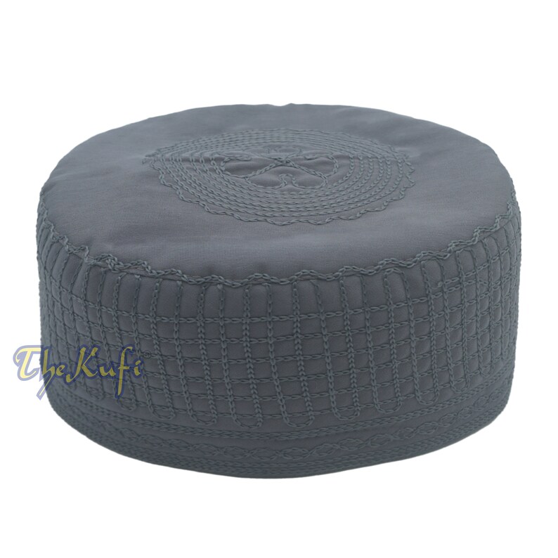 Dark Grey MUSLIM KUFI Madinah Hat Embroidered Double-layer Fabiric 3-3.5-Inch Islamic Attire Kufi Takke Kofia Cap Topi Taqiya TheKufi® image 2