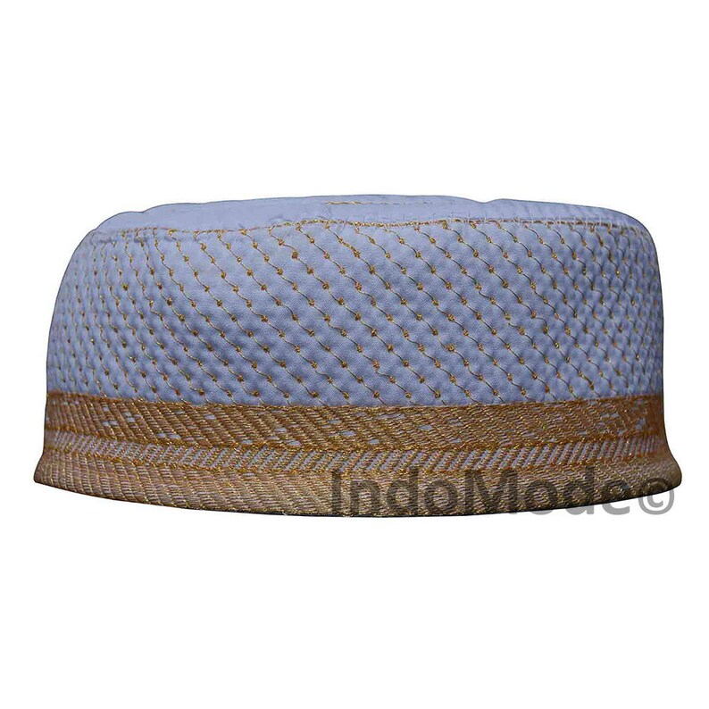 EID SPECIAL White Gold Embroidery Kufi Hat Metallic Gold-tone Embroidered Padded & Quilted Soft African Crown Skull Cap Muslim Fashion image 4