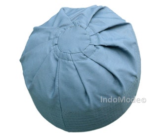 Pigeon Blue Pleated-top Solid Color Fabric Kufi Prayer Skull Cap Kufi Hat Tabligh Soft Rounded Light Weight Topi Ijazi Men Shukr-style