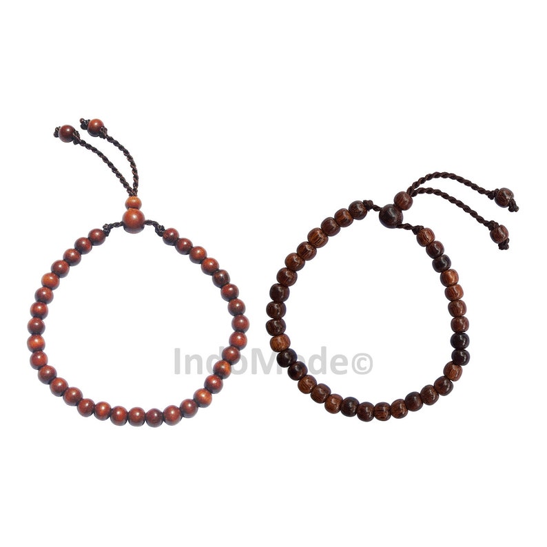 Wood Prayer Bead Tasbih Bracelets Set of Adjustable Small 6mm Tamarind and Ironwood Natural Dhikr Bracelet with 33 Beads Great for Travel image 1
