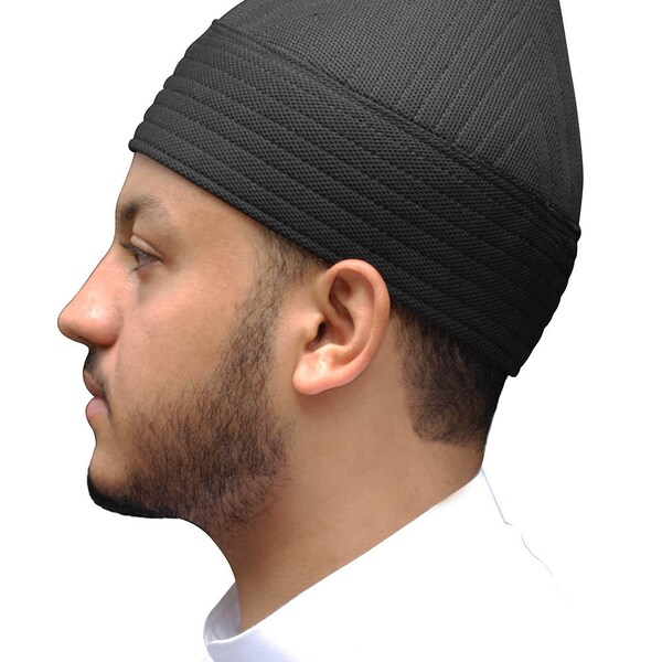 BLACK NAQSHBANDI TARIQAH Sufi Muslim Pointed Taj Kufi, Semi-Rigid Soft Handcrafted Tall Islamic Fashion Turban Hat Head Cover Peci TheKufi®