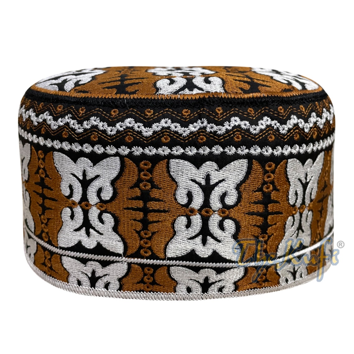 Black MUSLIM OMANI KUFI Hat Rustbrown White Embroidered Etsy