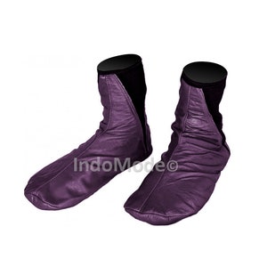 Khuff Halal Leather Socks Plum Purple Men's/Women's Elastic Slip-On Original Sunnah Khuffain Original Islamic Socks for Mosque Khuffy image 1