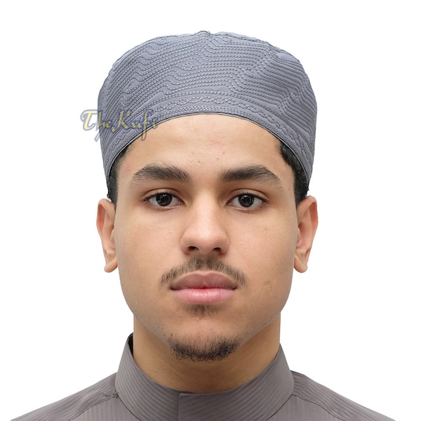 Dark Grey MUSLIM KUFI - "Madinah" Hat Embroidered Double-layer Fabiric 3-3.5-Inch Islamic Attire Kufi Takke Kofia Cap Topi Taqiya - TheKufi®