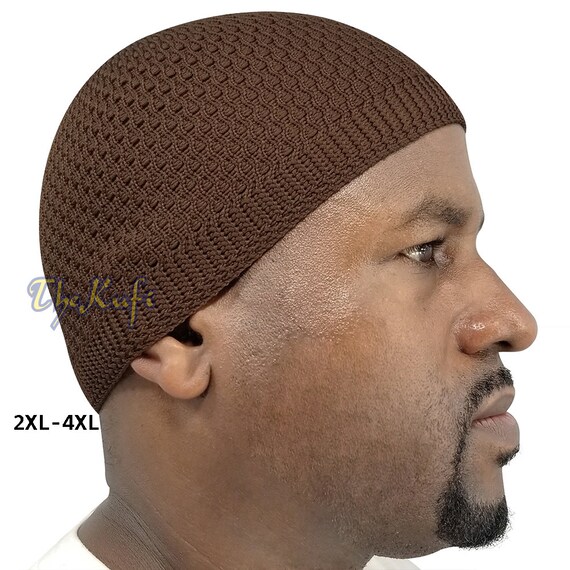 Nylon Kufi Cap - Dark Brown Open-Weave Stretchy Topi Prayer Headcover Kopiah Kofiah Skullie Skull Cap Beanie - from Xs to 4X, by Thekufi