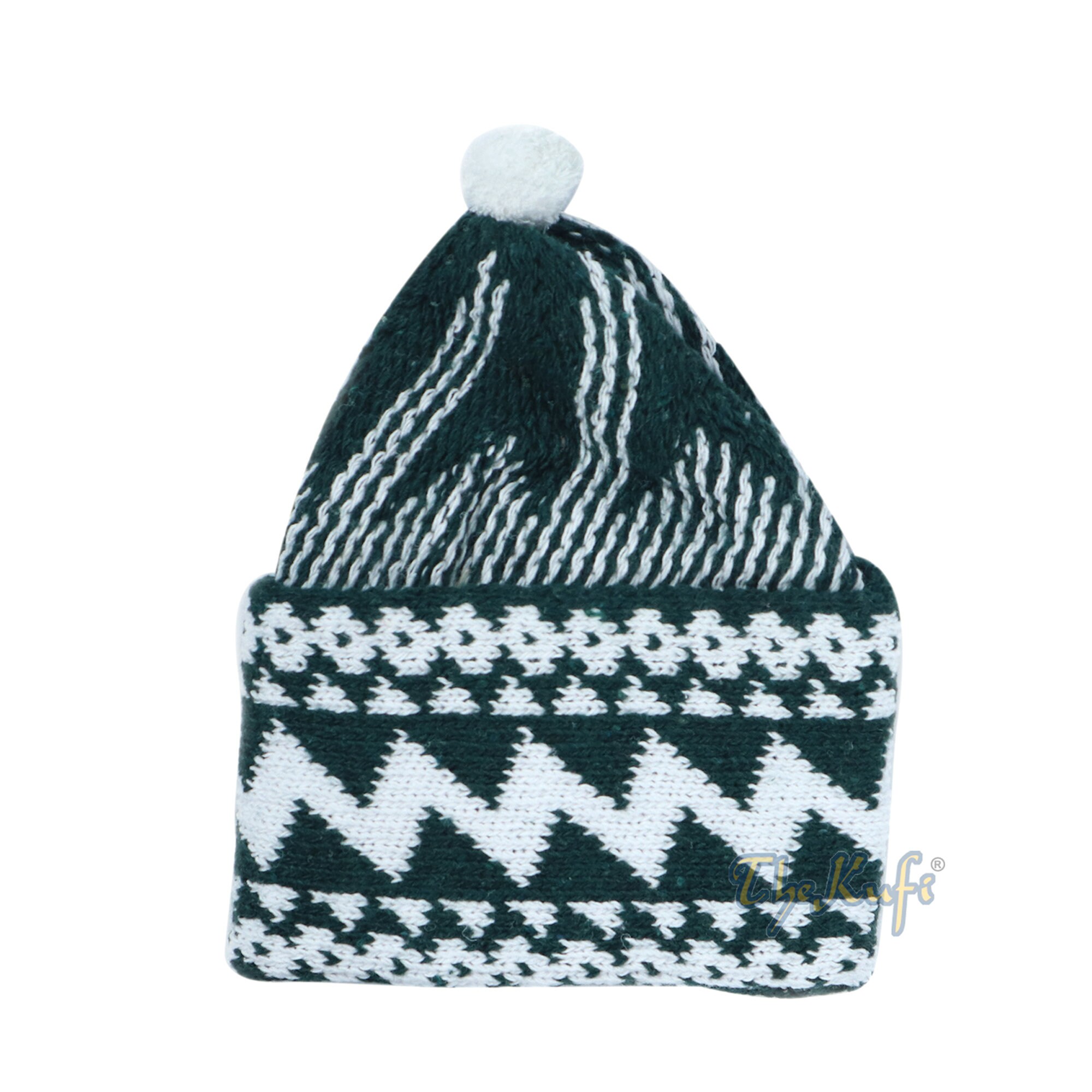 Dark Green Zigzag Beanie Kufi Hat With 