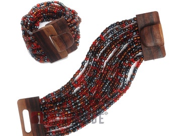 Beaded Bracelets - Red Multicolor Handcrafted 2-3mm Glass Bead 2-inch bracelet for Women with Hardwood Clasp 14 Strands from BALI GIFT BOXED