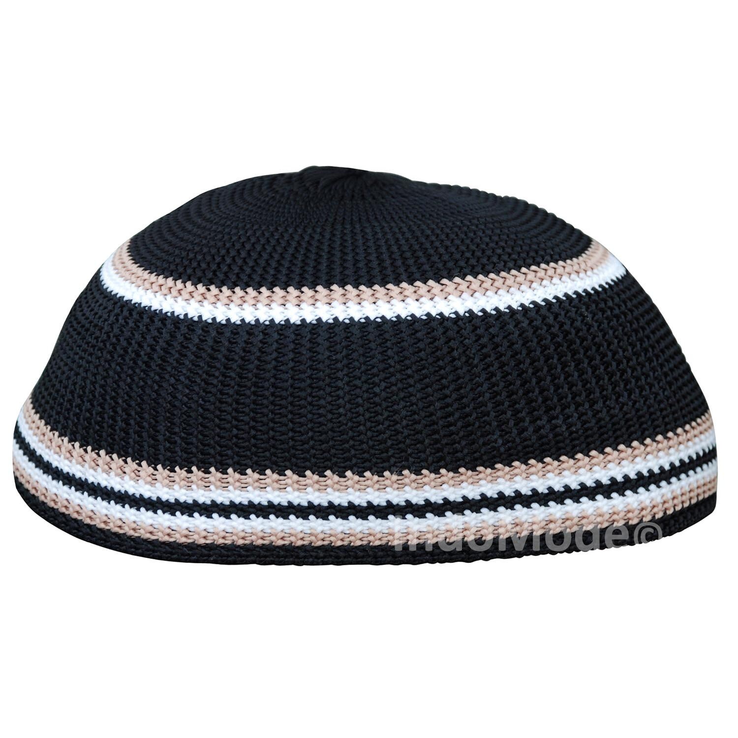 Black Nylon Kufi Hat With Brown \u0026 White 