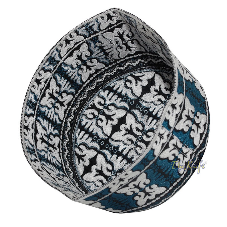 Dark Blue White MUSLIM OMANI KUFI Hat 4inch Tall Embroidered Etsy