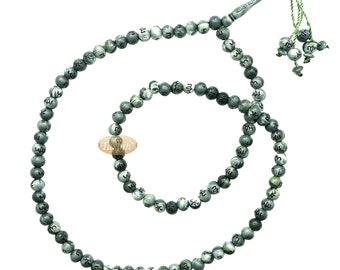 Marble Green Colored Plastic Tasbih with Black Ink Allah Muhammad on Beads - Large 10x8 mm Islamic Dhikr Prayer Beads Islamic Muslim Rosary