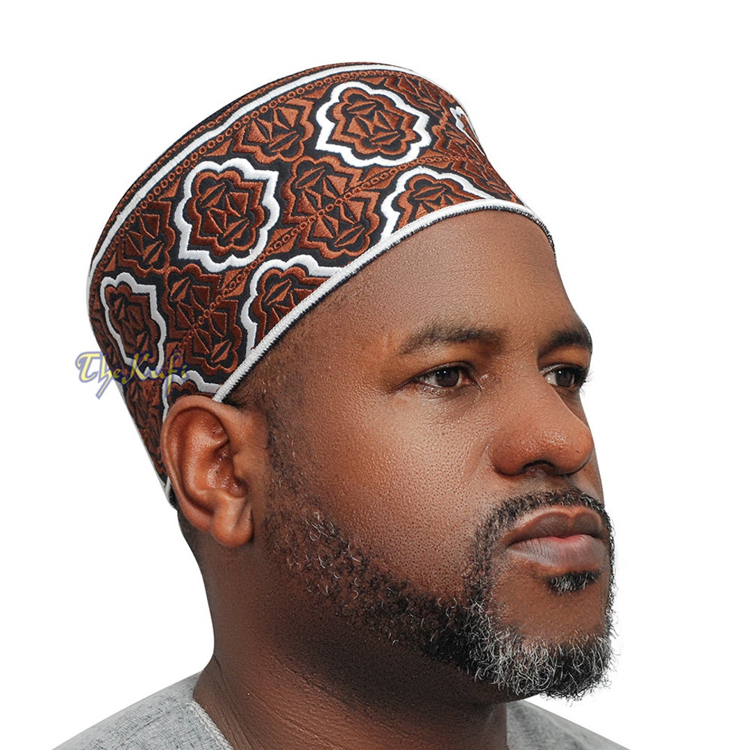 Tall Brown White Omanistyle African Kenyan MUSLIM KUFI HAT 4inch