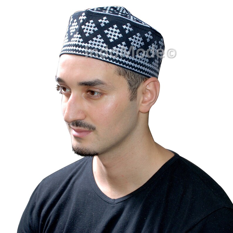 Small Black Kufi Hat With Silver-tone 