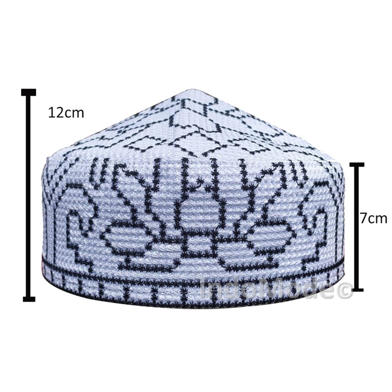 Islamic Embroidered White Orchid Pattern Pakistani Style Topi Tupi Muslim Fashion Cross-stitch Design Kufi Cap TheKufi® SHIPS FROM INDONESIA image 7