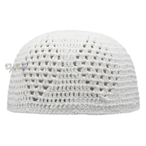 Kufi Grande de Algodón BlancoMusulmán con Diseño Doble de Diamante Horizontal