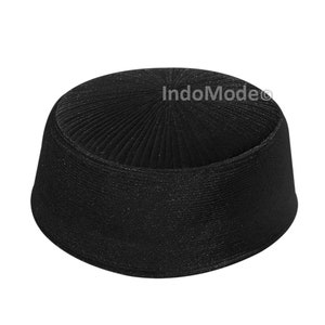 Black Rigid Velvet Round Kufi Sufi Turkish Chechen Unique Style Soft Crown Prayer Cap Formal & Everyday Use Handcrafted Fashion Muslim Hat image 4